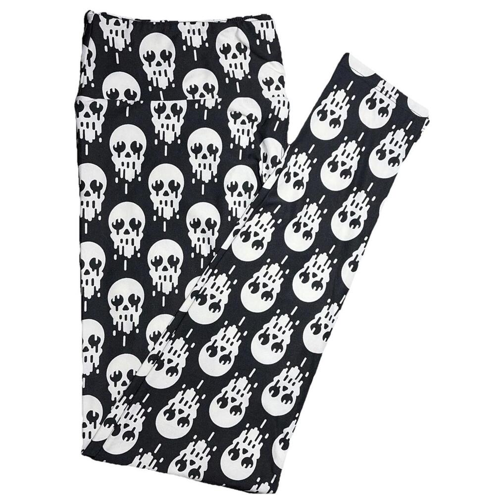 NWT LuLaRoe TC Tall & Curvy Fits Size 12-18 White Skull Dripping Face Leggings